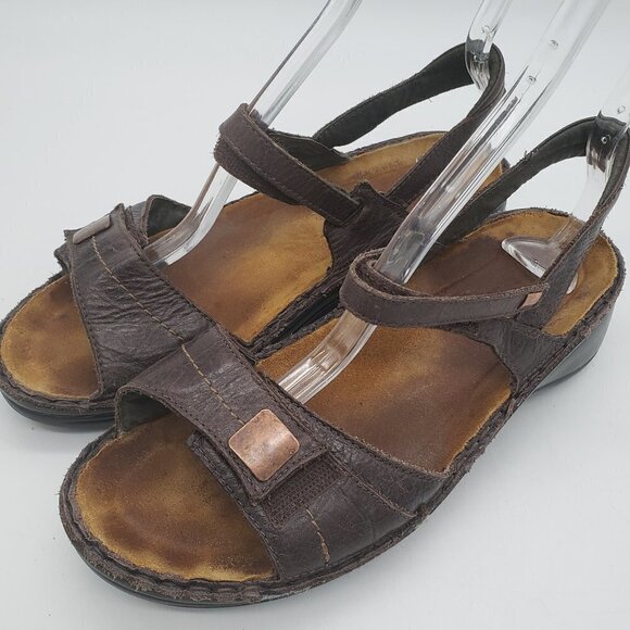Naot Brown Papaya Leather Hook & Loop Strappy Sandals Womens Size EU 410 US 9 - Picture 1 of 12